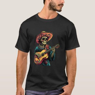 Sombrero Skeleton Mexico Dia De Los Muertos Mexica T-Shirt