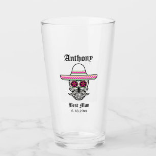 Sombrero Sugar Skull   Best Man Wedding Gift Glass