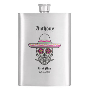 Sombrero Sugar Skull   Best Man Wedding Gift Hip Flask