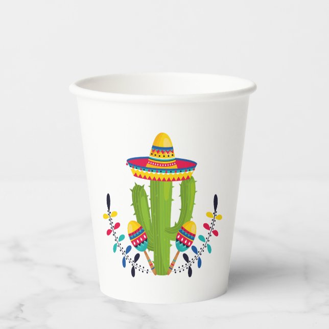 Sombrero wearing Cactus with Maracas Paper Cups (Front)