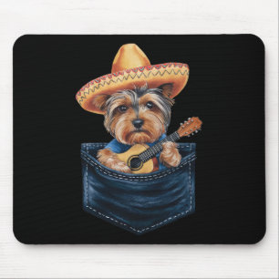 Sombrero Yorkshire Terrier Dog Playing Guitar Cinc Mouse Pad