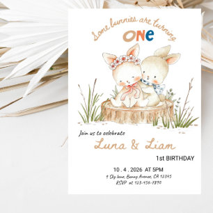 Some Bunnies Are Turning One 1st Birthday Party Invitation