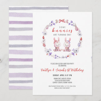 Some Bunnies are turning One, Twins 1st Birthday Invitation