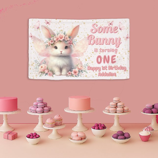 Some Bunny 1st Birthday Fairy Butterflies Banner (Cute Some Bunny is Turning One first birthday party banner)
