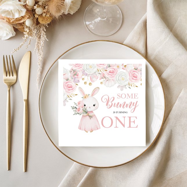 Some Bunny 1st Birthday Floral Napkins (Creator Uploaded)