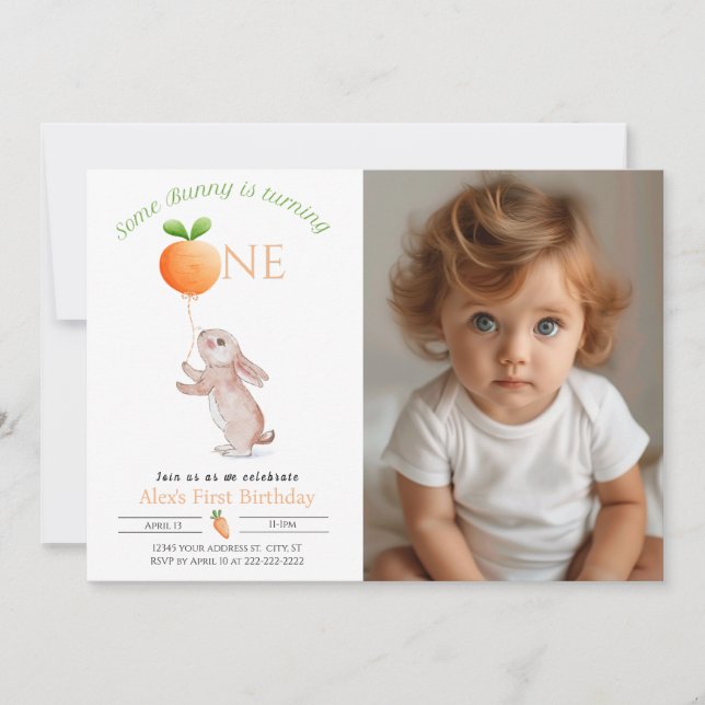Some Bunny 1st Birthday Photo Neutral-Customisable Invitation (Front)