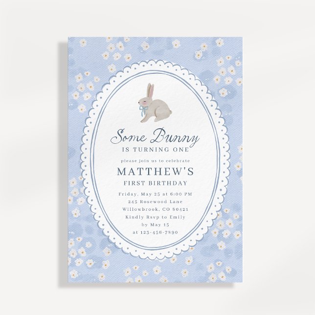 Some Bunny Baby Boy First Birthday Invitation (Creator Uploaded)