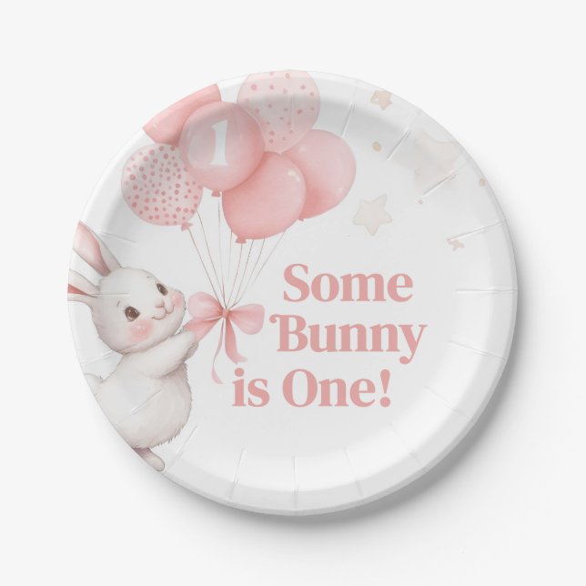 Some Bunny Balloon Birthday Party Paper Plate (Front)