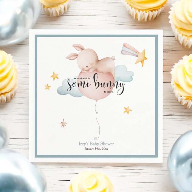 Some Bunny Balloon & Shooting Star Baby Shower Napkin (Creator Uploaded)
