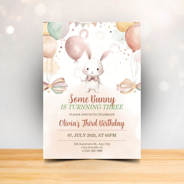 Some Bunny Birthday Daisy Pastel Rabbit Invitation (Creator Uploaded)