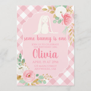 Some Bunny Birthday Invitation floral and Pink
