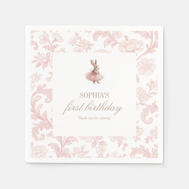 Some Bunny Birthday Pink Bunny Party Napkin (Front)