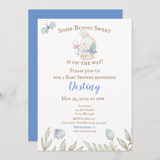 Some Bunny Blue Baby Shower Invitation  (Front/Back)
