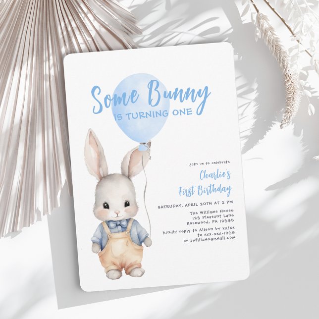 Some Bunny Blue Boy First Birthday Invitation (Creator Uploaded)