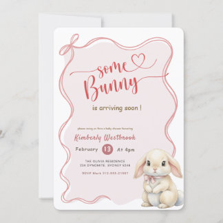 Some Bunny Cute Elegant Pink Bow Baby Shower Invitation
