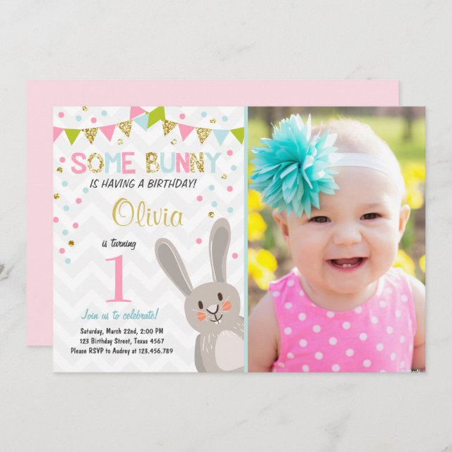 Some Bunny Easter Spring Birthday Invitation (Front/Back)