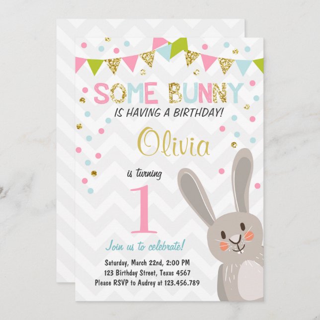 Some Bunny Easter Spring Birthday Invitation (Front/Back)