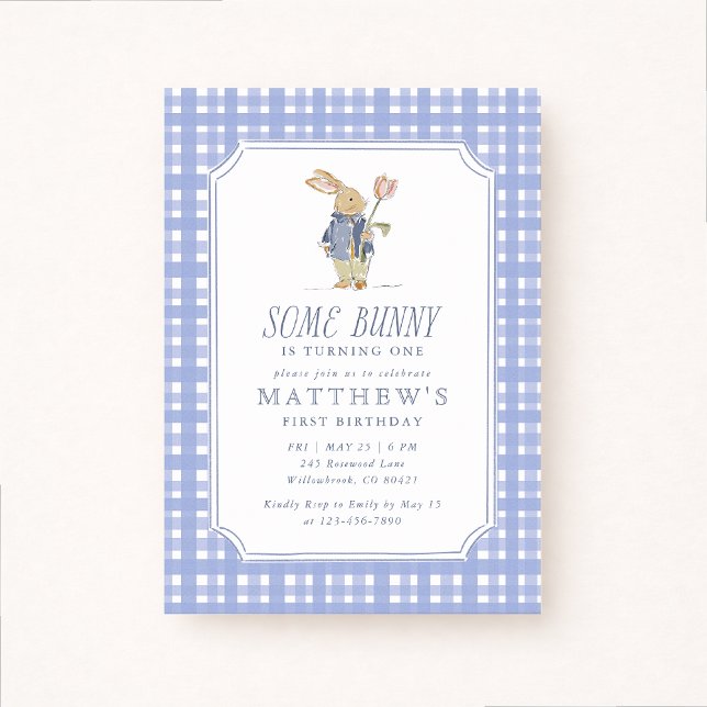 Some Bunny First Birthday Boy Invitation (Creator Uploaded)
