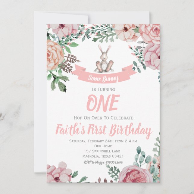 Some Bunny Floral Birthday Invitation (Front)