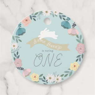 Some Bunny Floral Garden 1st Birthday Blue Favour Tags