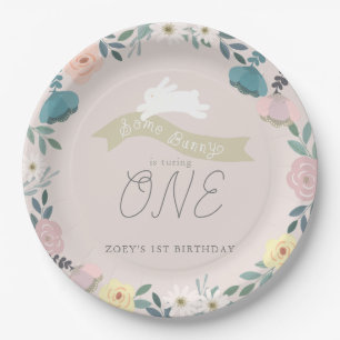 Some Bunny Floral Garden 1st Birthday Pink Paper Plate