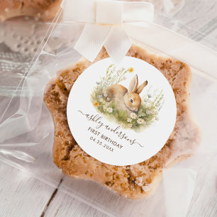 Some Bunny Floral Girl Birthday Classic Round Sticker