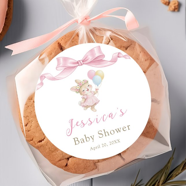 Some Bunny Girl Pink Baby Shower Classic Round Sticker (Creator Uploaded)
