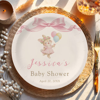 Some Bunny Girl Pink Baby Shower Paper Plate