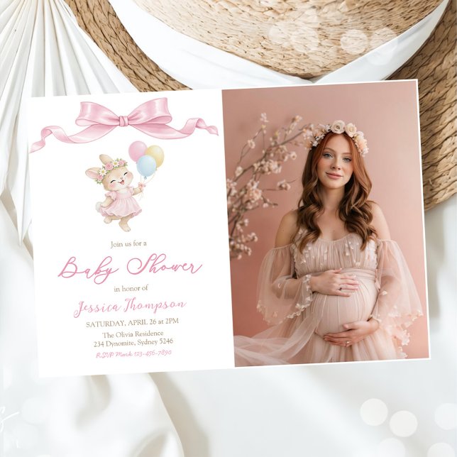 Some Bunny Girl Pink Baby Shower Party Photo Invitation (Creator Uploaded)