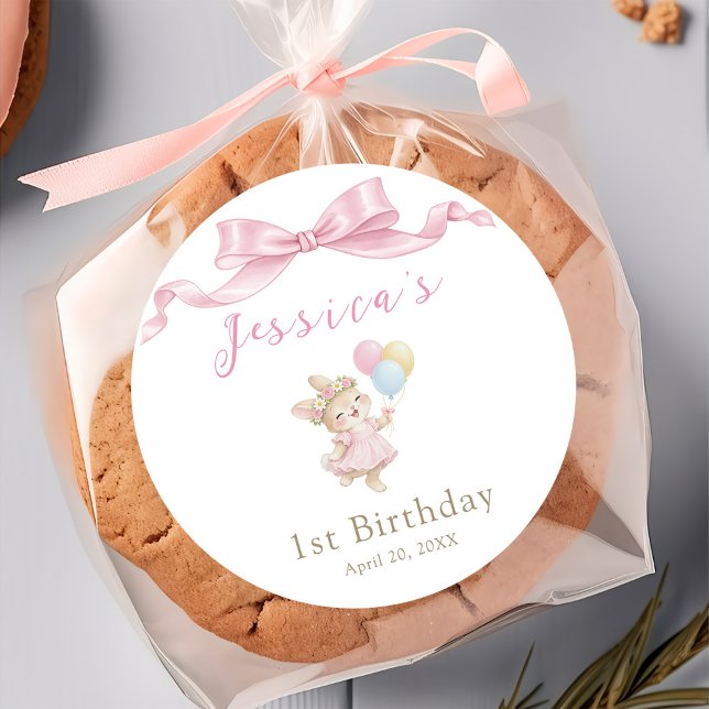 Some Bunny Girl Pink is Turning One Birthday Classic Round Sticker (Creator Uploaded)