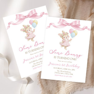 Some Bunny Girl Pink is Turning One Birthday Invitation