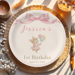 Some Bunny Girl Pink is Turning One Birthday Paper Plate