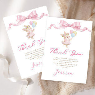 Some Bunny Girl Pink is Turning One Birthday Thank You Card