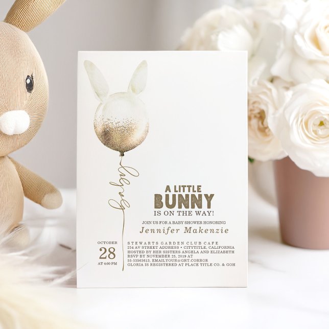 Some Bunny Gold Balloon Elegant Spring Baby Shower Invitation (A Little Bunny Brown Baby Shower Invitation)