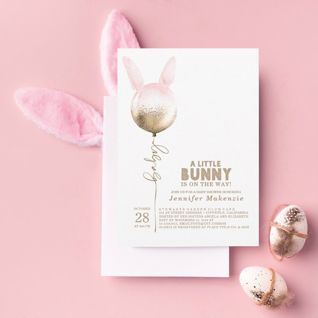 Some Bunny Gold Balloon Elegant Spring Baby Shower Invitation (Creator Uploaded)