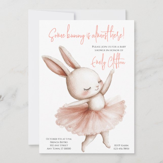 Some Bunny Is Almost Here Ballerina Baby Shower Invitation (Front)