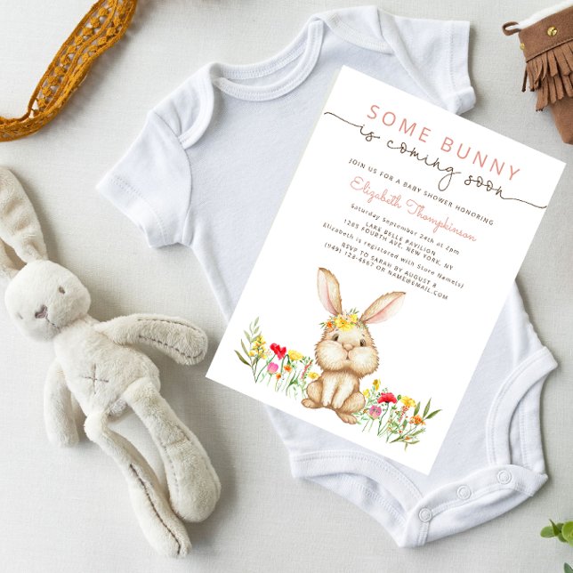 Some Bunny is coming soon baby shower girl Invitation (Creator Uploaded)