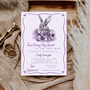 Some Bunny Is On The Way Purple Baby Shower Invitation