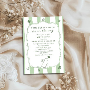 Some Bunny Is On The Way Sage Green Baby Shower Invitation