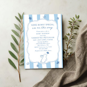 Some Bunny Is On The Way Whimsical Boy Baby Shower Invitation
