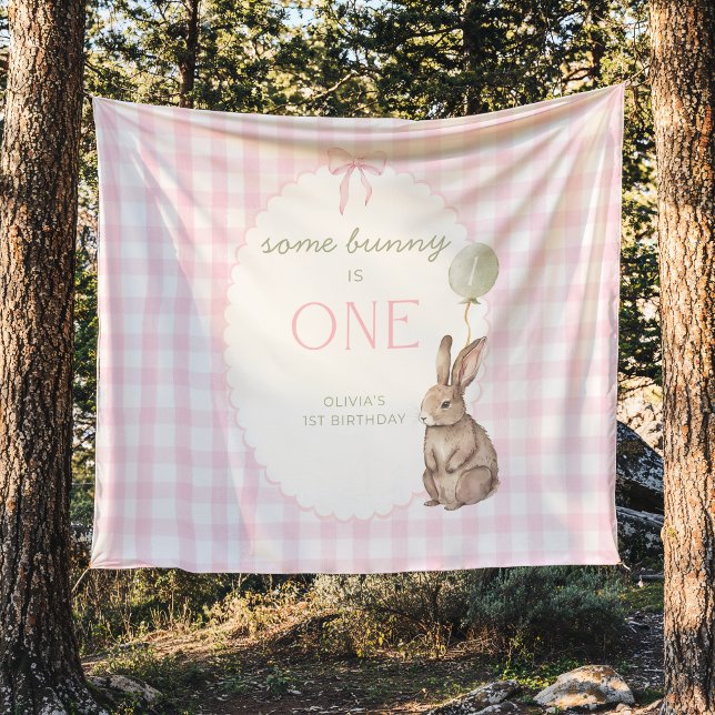 Some Bunny is One Birthday Personalized Banner  Tapestry (Creator Uploaded)