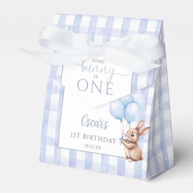 Some Bunny Is One Blue Balloons 1st Birthday Favour Box (Front Side)
