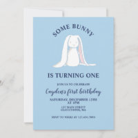 Some Bunny is One blue First Birthday Invitation