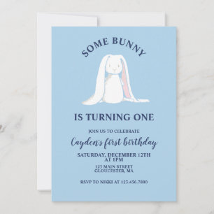 Some Bunny is One blue First Birthday Invitation