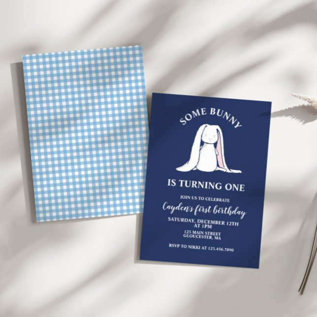 Some Bunny is One blue First Birthday Invitation (Creator Uploaded)