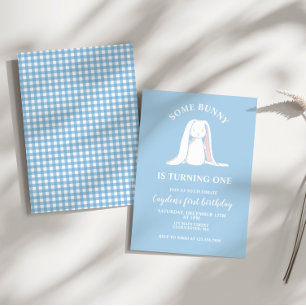 Some Bunny is One blue First Birthday Invitation