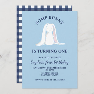 Some Bunny is One blue First Birthday Invitation