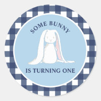 Some Bunny is One blue Gingham Birthday