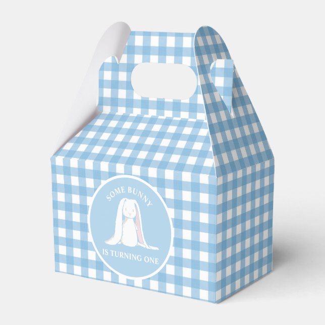 Some Bunny is One blue Gingham Birthday Favour Box (Front Side)