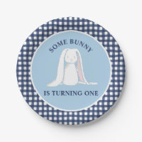 Some Bunny is One blue Gingham Birthday